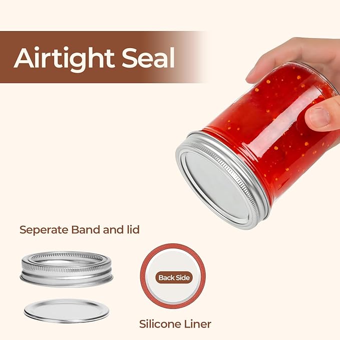 ComSaf Wide Mouth Mason Jars 16 oz with lids - 4 Pack, Pint Mason Jars with Seal Bands, Glass Canning Jars for Honey, Jam, Jelly, Coffee, Salad, Desert, Shower Wedding Favors, DIY Candles Decor