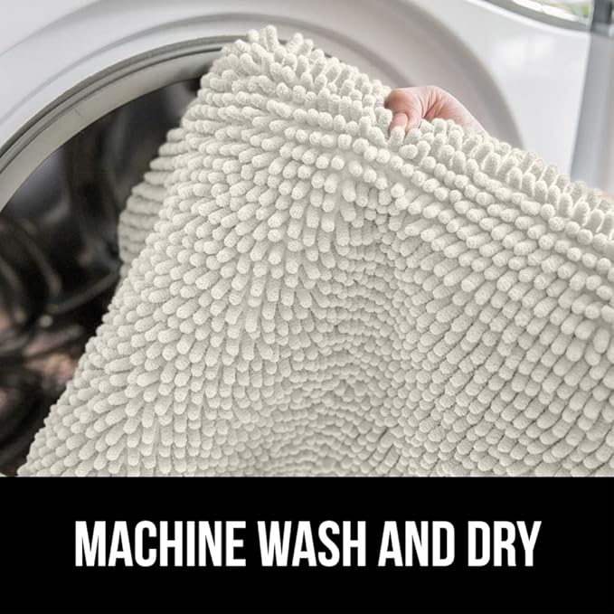 GORILLA GRIP Bath Rug Mat, Thick Soft Absorbent Chenille, Quick Dry Microfiber Mats, Rubber Backing Washable Shower Floor Rugs, Bathmat Runner, US Designed Bathroom Home Decor Accessories 24x17, Ivory