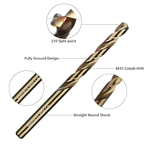 1/16"-1/4" Cobalt Drill Bits Set 13Pcs - BAIDETS M35 1/16-1/4 Inch HSS Metal Twist Drill Bits Set for Hard Metal, Stainless Steel, Cast Iron, Plastic, Wood, Other Materials