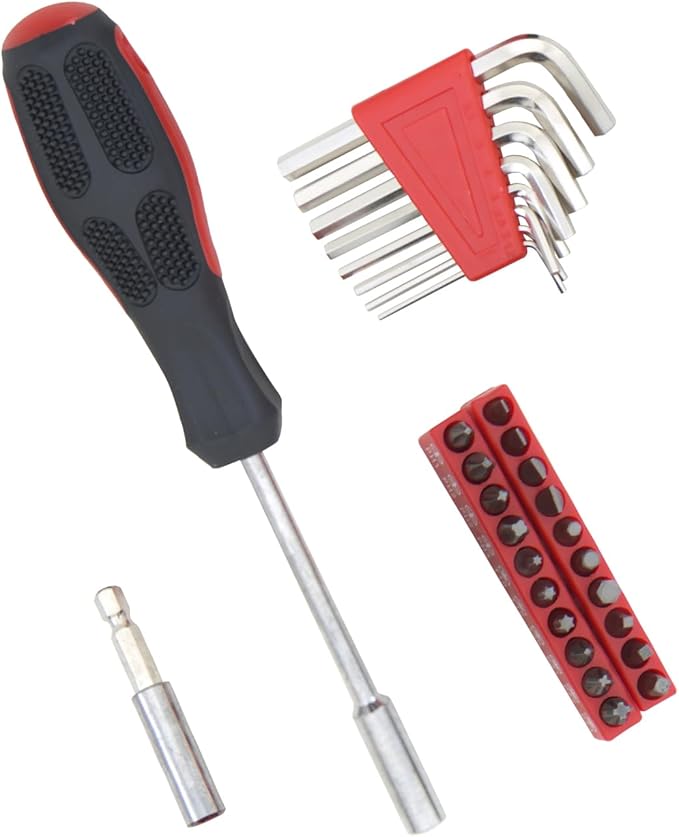 39-Piece Household Tools Kit - Comprehensive and Essential Repair Set Tools for Dorm, Home Use, DIY (39p-red)