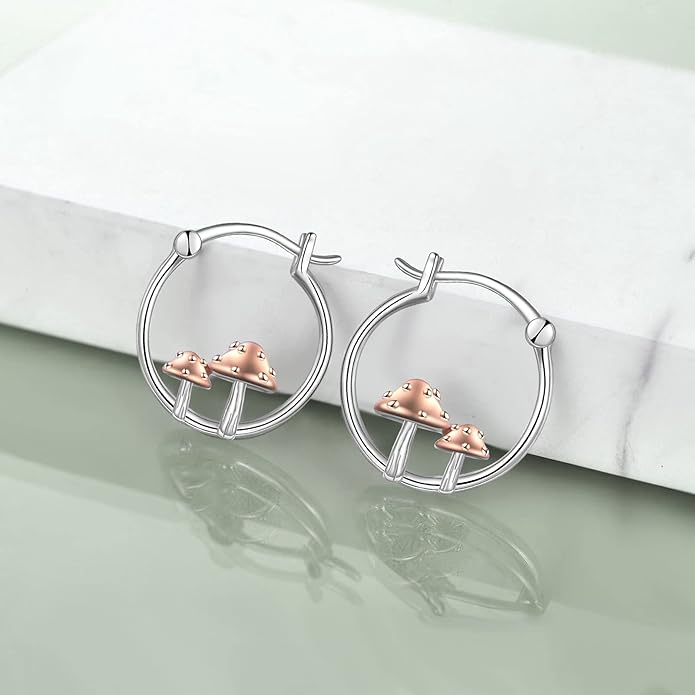 Fox/Pig/Mushroom/Cat Earrings Sterling Silver Cute Hoop Earrings Animal Jewelry Gifts for Women Daughter