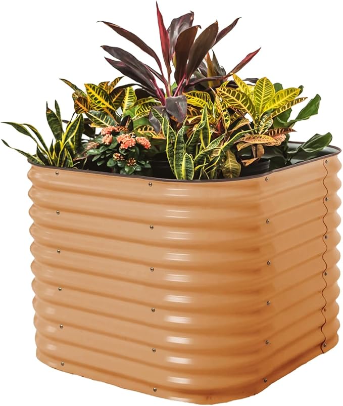 32" Extra Tall Raised Garden Bed Kits, 3.5 x 3.5 x 2.7ft Raised Planter Box Outdoor, 2 x 5 x 2.7ft Deep Root 4 in 1 Modular Metal Raised Beds for Gardening Vegetables Flowers Fruits - Terra Cotta