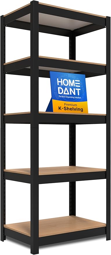 HOMEDANT House 5 Tier Laminated Metal Shelving Unit Adjustable Storage Utility Rack Heavy Duty Shelves Organization Multipurpose Shelf Kitchen Garage Pantry Closet (1, (S) 24.4" W, Black)