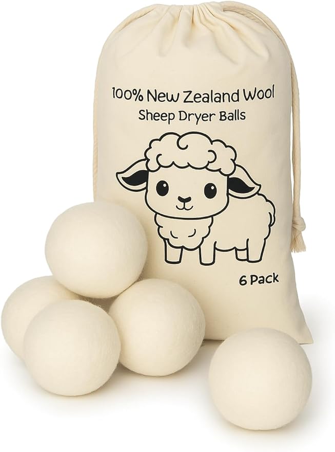 Natural Wool Dryer Balls | Reusable Natural Fabric Softener | Reduces Wrinkles & Drying Time | Large Dryer Balls is a Better Alternative to Plastic Balls and Liquid Softener| Saves Energy (Pack of 6)