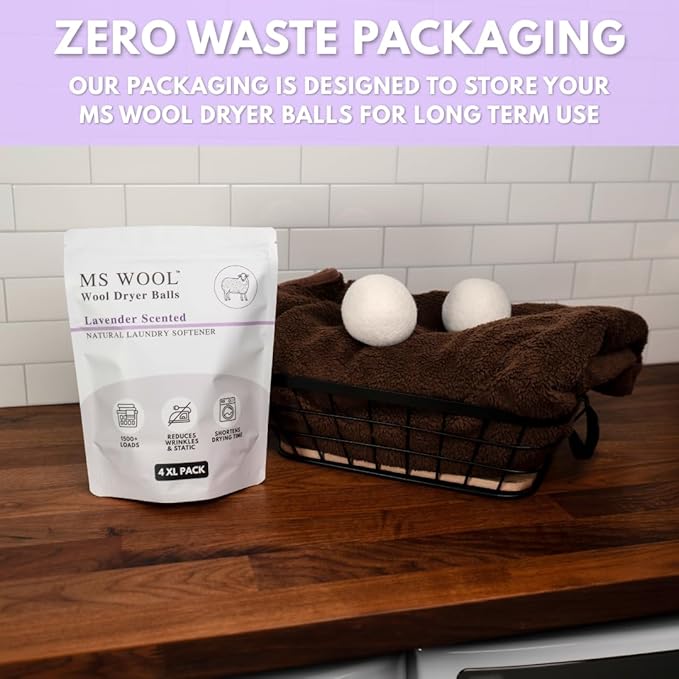 Lavender Scented Wool Dryer Balls – 4 XL Pack – Natural Fabric Softener, Reusable, Reduces Static, Reduces Wrinkles & Shortens Drying Time, Made W/Essential Oil, 100% Pure Wool