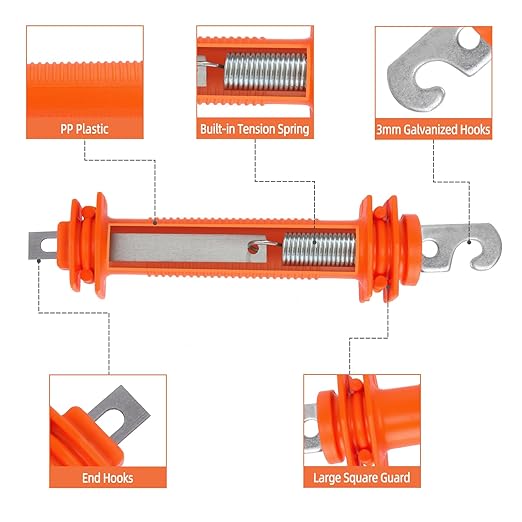 2 Pcs Electric Fence Handle - Heavy Duty Insulated Gate Handle with Spring Hook, High-Visibility Orange for Livestock & Garden Fencing