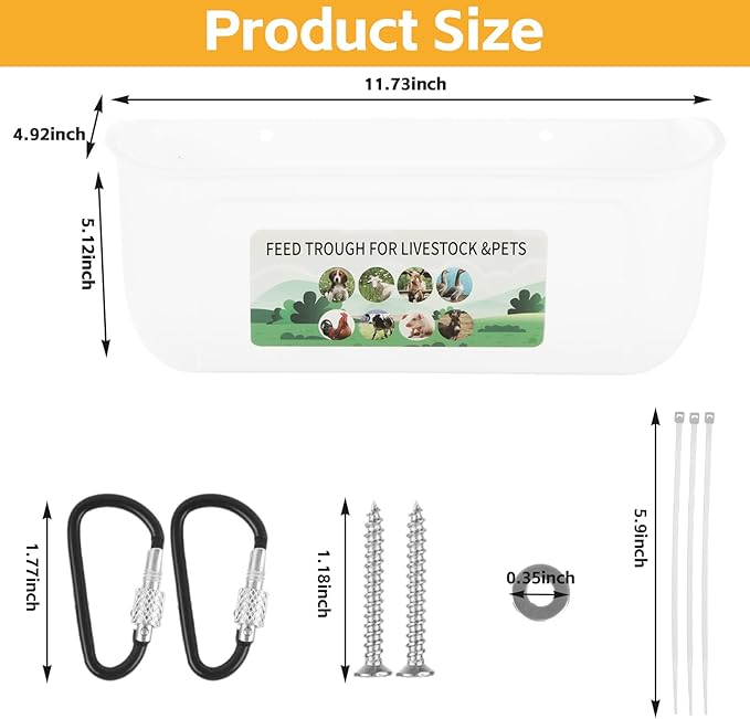 6 Pack Goat Feeder Hanging Chicken Waterer Feeder Trough, Fence Feeders with Clips for Poultry Livestock, White