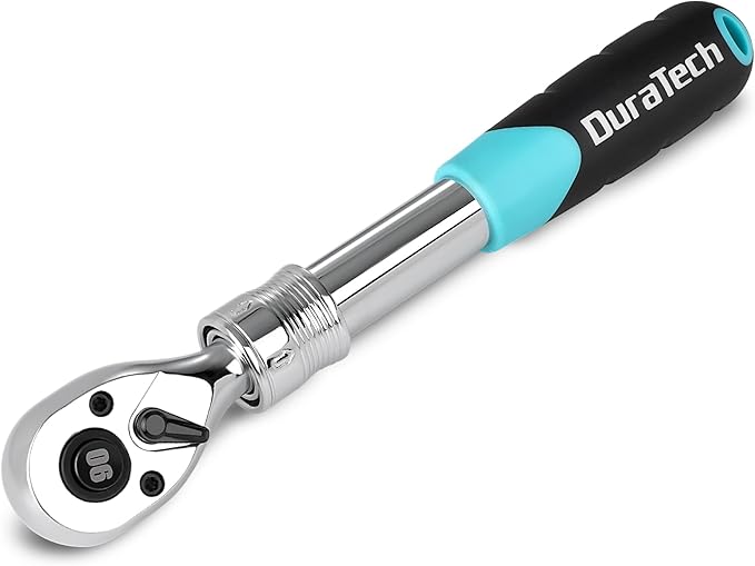 DURATECH 3/8-Inch Drive Extendable Ratchet, 90-Tooth Quick-release Ratchet Wrench with Cushion Handle & Telsecoping Locking Shaft(4 Length Adjustment: 8-1/2" to 12-2/5"), Reversible, Chrome Alloy Made
