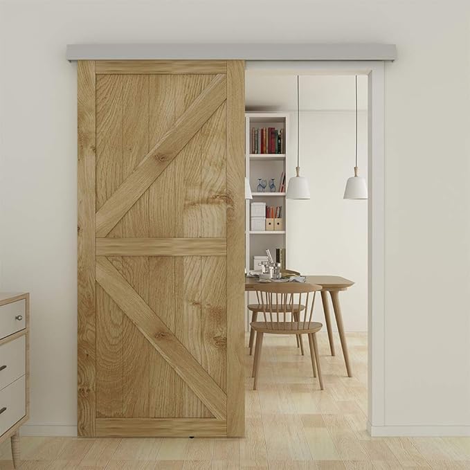 JUBEST 6.6FT Barn Door Sliding Hardware Track Kit, Aluminium Alloy Box Rail Hardware for Classic Modern Interior Single Wooden Door,Low Clearance