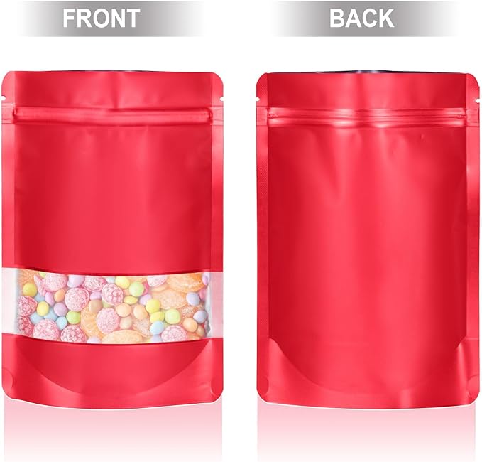 4.7"x7.8" 120pcs Mylar Bags for Food Storage,Smell Proof Bag with Matte Window Resealable Food Storage Bags for Small Business, Stand-up Foil Pouch Packaging Freeze Dried Candy Bag(Red)