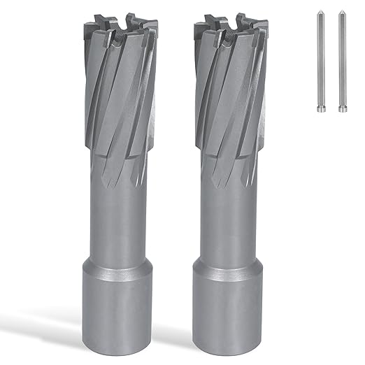KEENTECH 2-PC Carbide-Tipped Annular Cutter Set, 3/4" Dia x 2" Depth, 3/4" Weldon Shank (2 Flat), High Speed Cutting TCT Mag Drill Bit with Pilot Pin for Harder Material