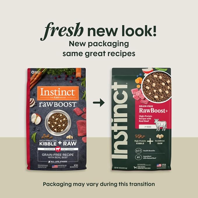 Instinct Raw Boost, Natural Dry Dog Food with Freeze Dried Pieces, High Protein, Grain Free Recipe - Real Beef, 20 lb. Bag
