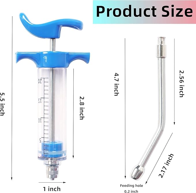 2 Pcs Goats Feed water filler, Drench Nozzle, Reusable, Adjustable Dosage, for Cattle, Sheep, Goats, Horse, Pig, Dog Supplies (Blue+Orange 20ml)