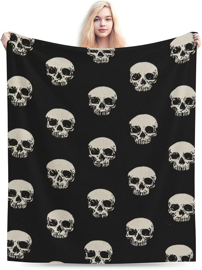 Gothic Skull Blanket, Soft Plush Fleece Throw Blanket - Cozy Warm Stuffed Blankets Bedding Skull Gifts for Women Girls Kids Adults 50"X60"