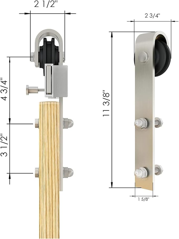 JUBEST 6 FT Brushed Nickel Sliding Barn Door Hardware Kit Smoothly and Quietly Hanger Roller Flat Track Kit, J Shape Roller Heavy Duty Nickle Barn Door Track,Easy to Install