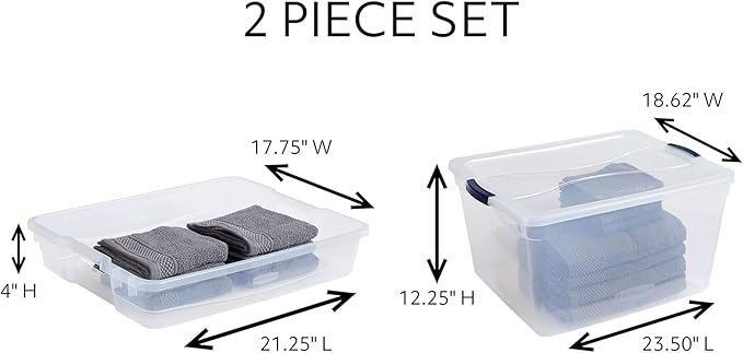 Rubbermaid Cleverstore 74 Qt Clear Storage Bins with Lids and Nesting Tray, 4-Pack, Stackable, BPA-Free, Made in USA