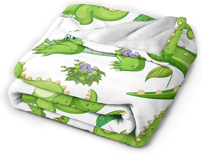 Alligator Blanket Super Soft Warm Crocodile Fleece Throw Blanket Cozy Fluffy Cartoon Alligators Animal Lightweight Flannel Gifts Blankets for Kids Adults 80"X60"