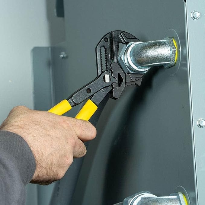 Klein Tools D53010 Plier Wrench, High Leverage Multi-Use Pump Plier with Adjustable and Reversible Double-Sided Jaw, Smooth and Knurled Teeth, 10-Inch