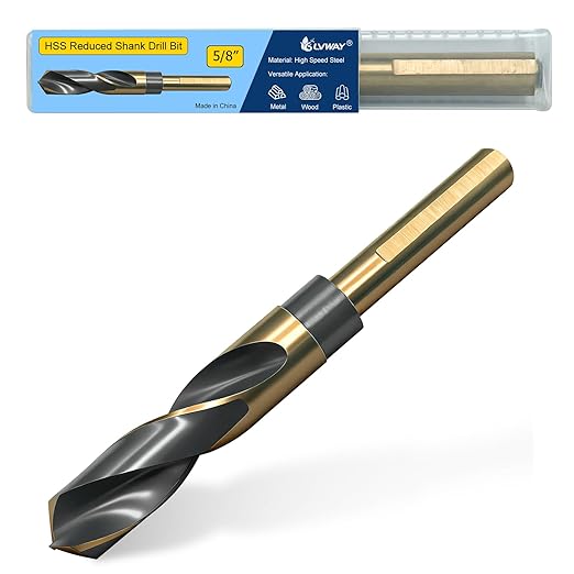 5/8 Inch Drill Bit,Reduced Shank Drill Bits for Metal Wood and Plastic,High Speed Steel Black & Gold Drill Bit with 1/2 Inch Shank