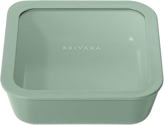 Ceramic Coated Glass Food Storage Container | No PTFE, PFOA, PFAS, and BPA | Reusable Non Toxic Meal Prep Container with Glass Lid | Easy To Store | 8 Cup Square [Willow]