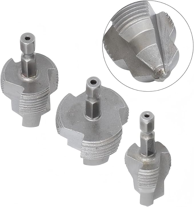 Wolfride 3Pcs 3-in-1 Water Pipe Threading Tool Kit, Internal Thread Opener, PPR Lifting Drill Bit & Water Pip Expander for 1/2" 3/4" 1" PVC Pipes