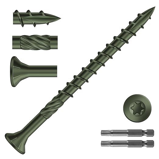 #9 x 2-1/2" Deck Screws (374Pcs) 4lb. Carbon Steel, Green, Flat Head, Rust Resistant epoxy Coated, with T25 Star Bit