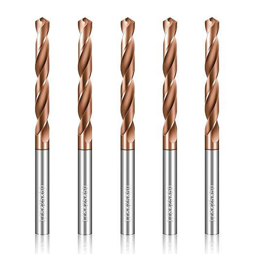 Solid Carbide 1/8" Drill Bits, Tungsten Carbide Drill Bit Set with TISIN Coated, Metal Drill Bit Set for Stainless Steel Hardened Steel Cast Iron Alloy Copper, 5 Pcs