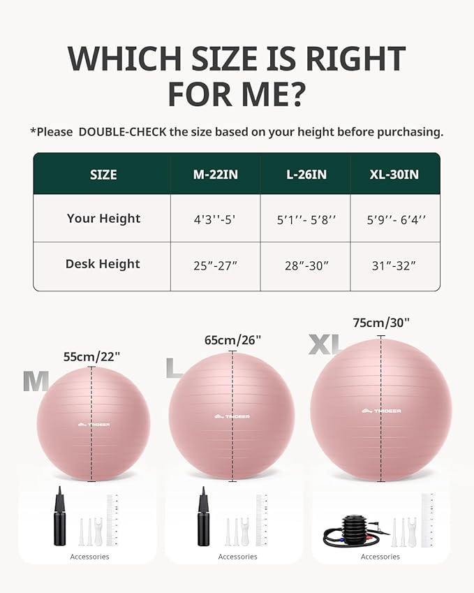 Trideer Exercise Ball Yoga Ball,Office Seating & Balance Ball Chair, Stability Ball for Pilates, Physical Therapy,Core Training & Balance Improvement & Stretching