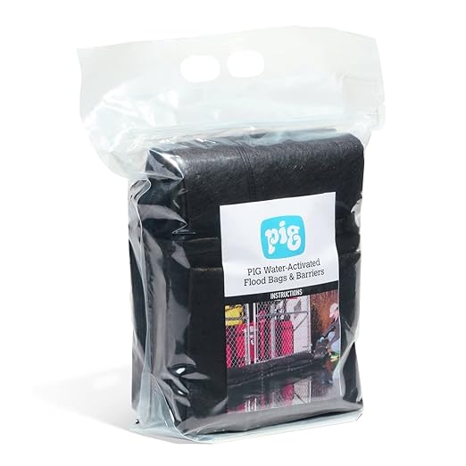 PIG Water Barrier - Sandless Sandbags for Flooding - 4 Pack - 5'L x 6.5"W x .25"H Water Diverter - PM50416