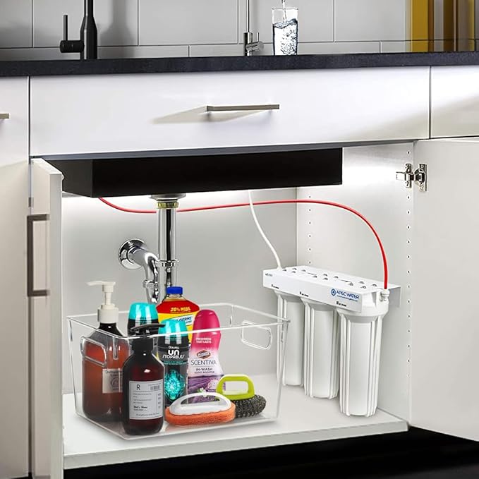 Clear Storage Bins 8 Pack for Fridge,4 Large Plastic Pantry Organizer Bins and 4 Small Stackable Storage Containers for Home Edit, Kitchen, Freezer, Bathroom, Under Bed, Vanity Drawers