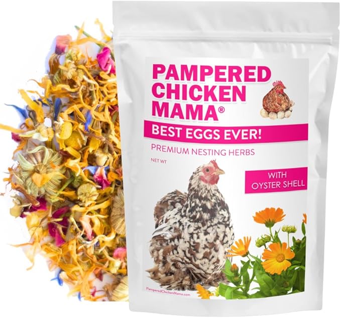 Pampered Chicken Mama Best Eggs Ever! Nesting Herbs for Chickens (1.25 Pounds) Calcium Supplement for Chickens | Chicken Feed Supplies, Hen Treats for Coops