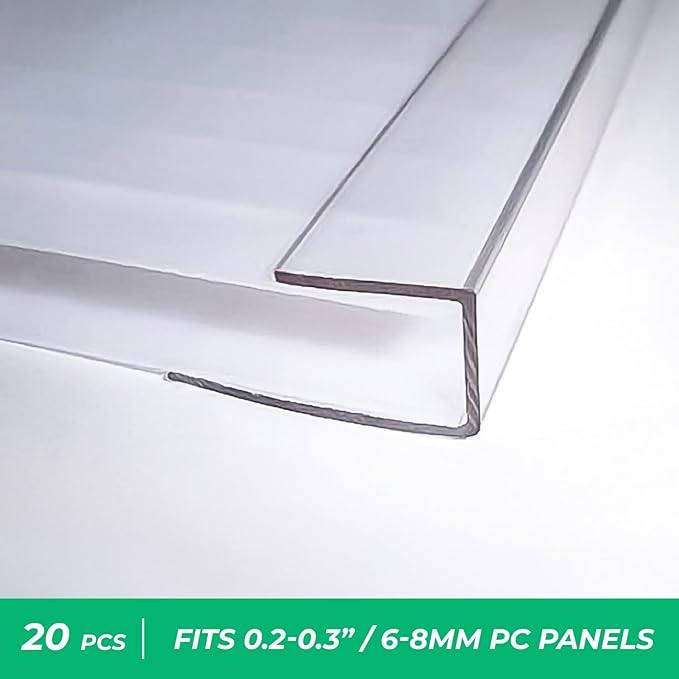 Polycarbonate Greenhouse Panels U Connector Profile - 20 Pieces, 2ft Length, Prevent Dust, Rain & Moisture from Getting into Twin-Wall Greenhouse Panels, Fit 8mm or 6mm Panels (U Connectors 8mm-2ft)