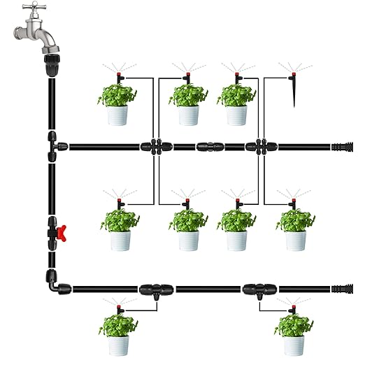 1/2 Inch To 1/4 Inch Drip Irrigation Fittings, 8 Pack Push-to-Fit 1/2" (1/2" ID x 0.65" OD) to 1/4" Drip Line Reducing Tee 1/2" x 1/4" 6 Way Splitter Connectors for Garden Irrigation System