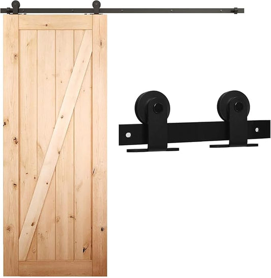 CCJH 20FT Sliding Barn Door Hardware Kit, Heavy Duty, Smoothly and Silently, Easy to Install, Fit 120" Width Single Door Panel, T-Shaped Style Black