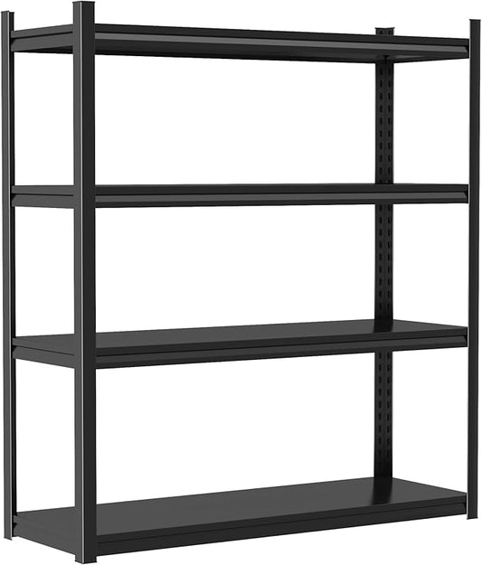 Storage Shelves, Garage Metal Shelving Unit, Adjustable, Double-Layer Column with Reinforced Ribs, Heavy-Duty, Capable of Bearing 600-3600 lbs (Black, 47''W*24''D*63''H, 4-Tier)