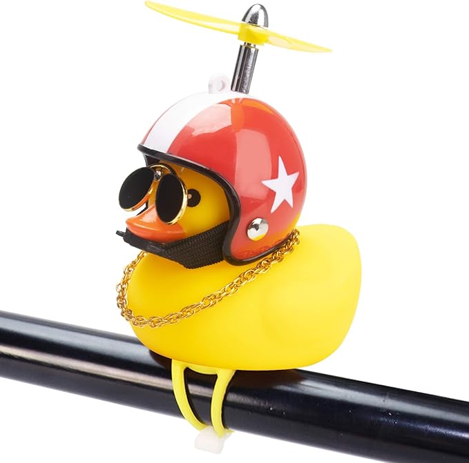 wonuu Rubber Duck Toy Car Ornaments Yellow Duck Car Dashboard Decorations Squeeze Duck Bicycle Horns with Propeller Helmet