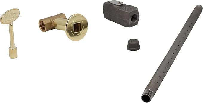 Supplying Demand LLKIT-LPA-PBR Fireplace Fire Pit | Log Lighter Install Kit with Straight Pattern LP Gas Log Lighter, 1/2" Angle Stop Valve - Polished Brass with Escutcheon and 3" Key