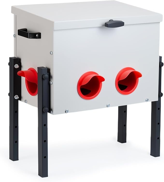 Metal Chicken Feeder with 4 Ports, 30 lbs Metal Poultry Feeder, Height Adjustable Weatherproof Feeding Box for Chickens, Geese, Ducks, Turkeys, Quails (30lbs-4 Ports)