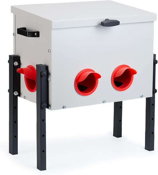 Metal Chicken Feeder with 4 Ports, 30 lbs Metal Poultry Feeder, Height Adjustable Weatherproof Feeding Box for Chickens, Geese, Ducks, Turkeys, Quails (30lbs-4 Ports)
