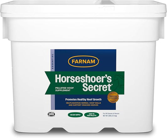 Farnam Horseshoer's Secret Pelleted Hoof Supplements, Promotes healthy hoof growth, maintains hoof walls & supports cracked hooves, 38 lbs., 100 day supply