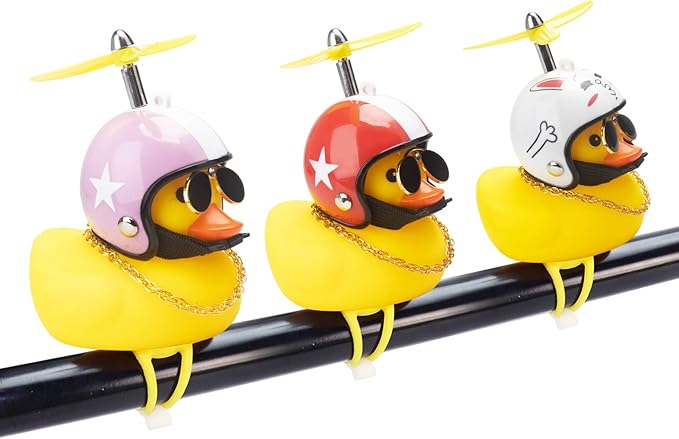 wonuu Rubber Duck Toy Car Ornaments Yellow Duck Car Dashboard Decorations Squeeze Duck Bicycle Horns with Propeller Helmet