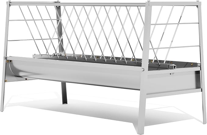 5 Foot Pasture Feeder, 88 Gallon Stainless Steel Frame Large Livestock Feeder, Easy to Assemble Goat Hay Feeder, Horse Trough, Sheep Trough