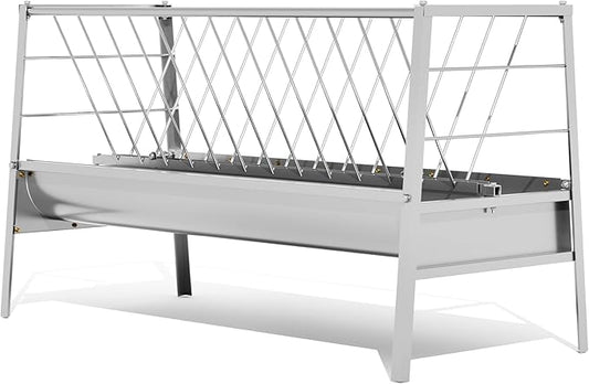5 Foot Pasture Feeder, 88 Gallon Stainless Steel Frame Large Livestock Feeder, Easy to Assemble Goat Hay Feeder, Horse Trough, Sheep Trough