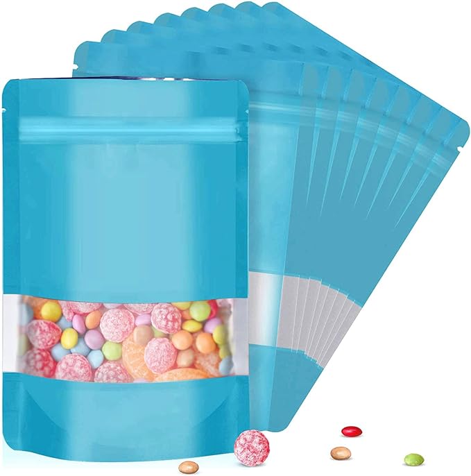 3.5"x5" 120pcs Mylar Bags for Food Storage,Smell Proof Bag with Matte Window Resealable Food Storage Bags for Small Business, Stand-up Foil Pouch Packaging Freeze Dried Candy Bag(Blue)