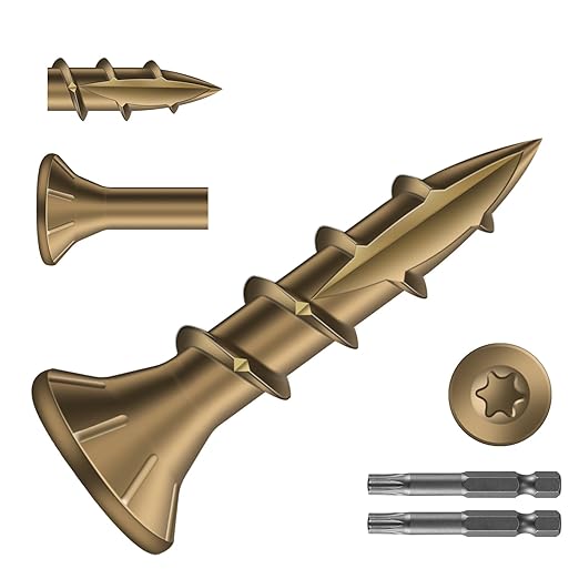 #8 x 3/4" Deck Screws (2765Pcs) 10lb. Carbon Steel, Yellow, Flat Head, Rust Resistant epoxy Coated, with T25 Star Bit