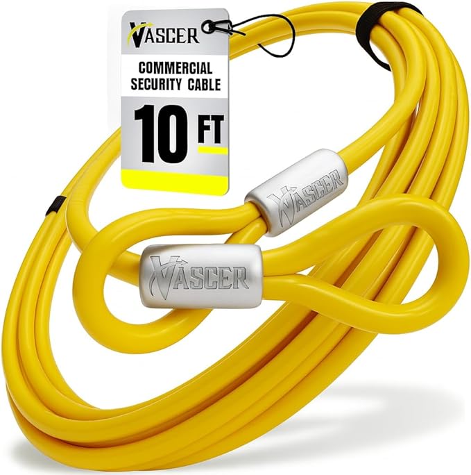 Commercial Heavy Duty Braided Galvanized Steel Anti-Theft Security Cable with Looped Ends. (1/2 Inch Thick, 7x19 Construction, 10 Feet)