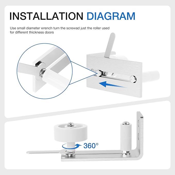 WINSOON Sliding Barn Door Floor Guide Brushed Nickel, Bottom Adjustable Roller 8 Setup Options, Flush Design Bottom Flat, Stainless Steel Barn Door Hardware Kit, 2PCS