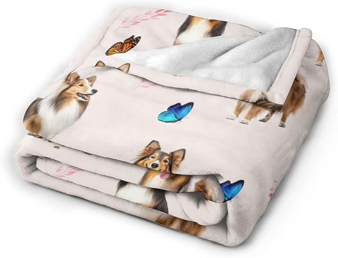 Sheltie Shetland Sheepdog Throw Blanket Dogs Lover Flannel Blankets Plush Super Soft Cozy Warm Decor Gifts for Boys Girls Kids Adults Men Women 60" x 80"
