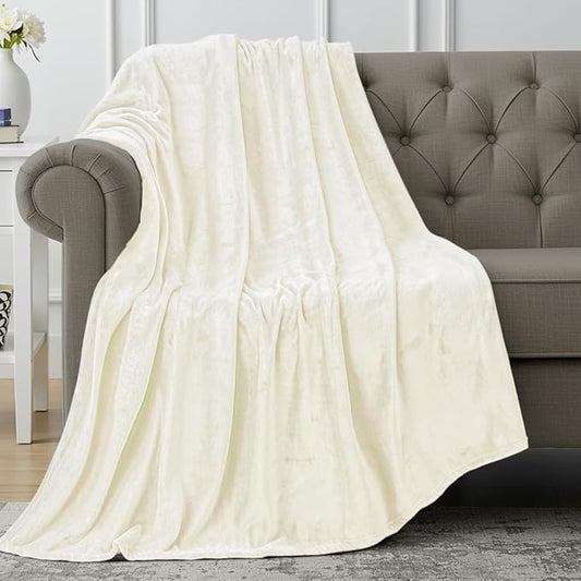 Utopia Bedding Fleece Blanket Throw Size Ivory 300GSM Luxury Anti-Static Fuzzy Soft Microfiber Blanket for Couch, Sofa and Bed (60x50 Inch)