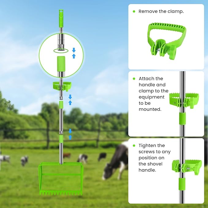 2025 Latest 12inch 2-in-1 Chicken Poop Scooper & Rake with Handle, Heavy-Duty Metal Chicken Coop Scoop for Sand Sifting Shovel Litter Scooper for Farm House Chicken Coop Cleaning Tools Accessories
